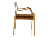 Scandinavian armchair with armrests cherry-stained wood, bronze velvet seat