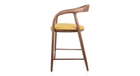 Tabouret de bar H60 cm bois teinte noyer et tissu jaune