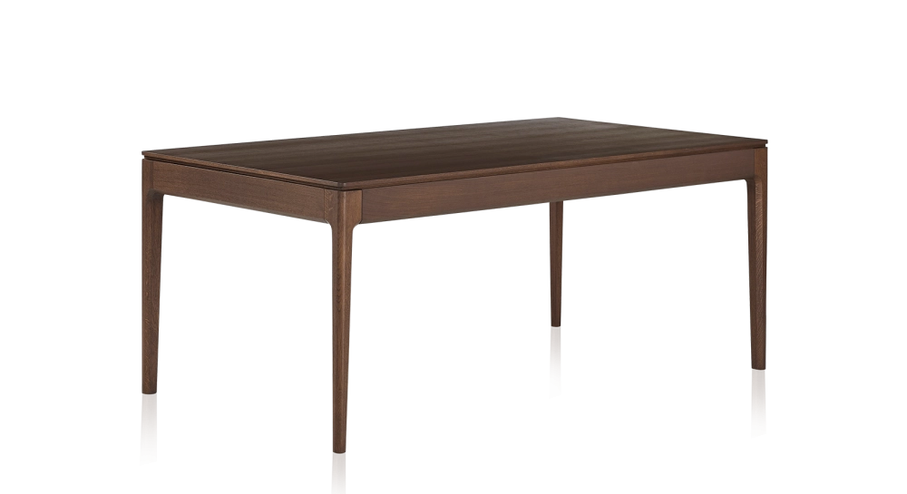 8 person oak dining table dark brown tint wooden top 180x100 cm