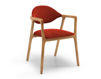 Chaise design avec accoudoirs bois teinte naturelle et tissu orange brulé