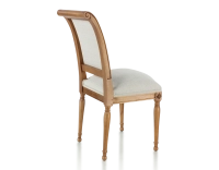 Antique Directoire style chair wood stained antique and natural beige fabric