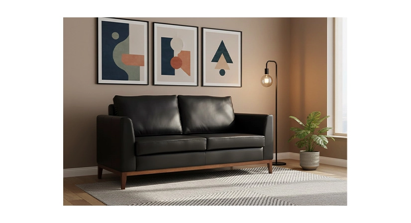 2 seater designer sofa ebony leather