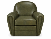 Fauteuil club cuir vert olive accoudoirs cloutés