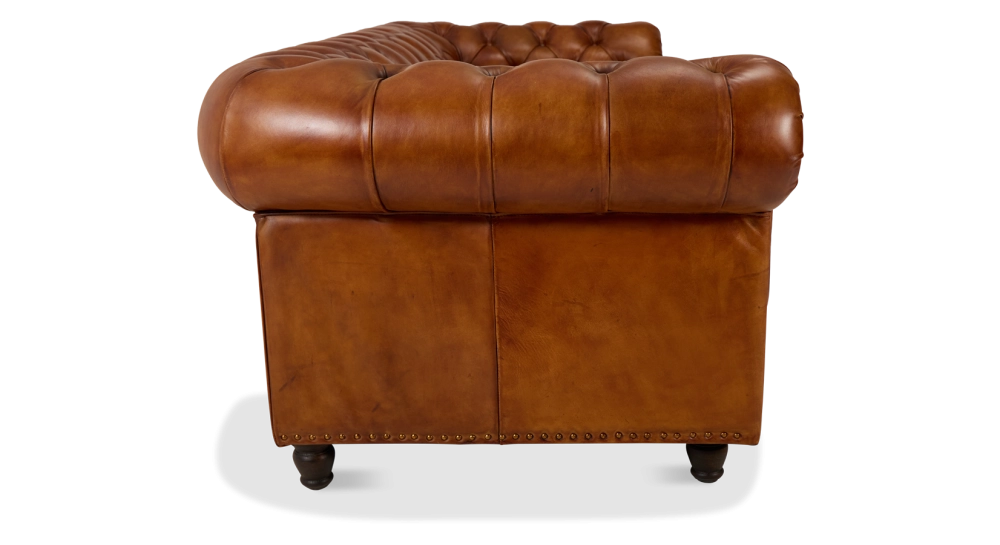 3 seater Chesterfield leather sofa light brown studded armrests