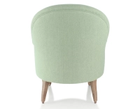 Fauteuil crapaud avec accoudoirs pieds bois teinte noyer et tissu vert sauge