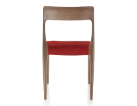 Chaise scandinave bois teinte marron foncé assise tissu bordeaux