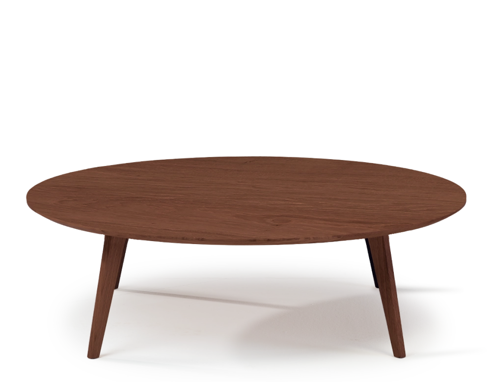 Table basse ronde en chêne plateau bois F1 teinte marron foncé 120x120x30 cm