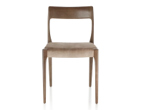 Chaise scandinave bois teinte marron foncé assise tissu velours taupe clair
