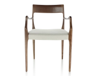 Chaise scandinave avec accoudoirs bois teinte marron foncé assise tissu beige naturel