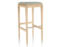 Tabouret de bar design H80 cm bois teinte naturelle assise cuir vert sauge