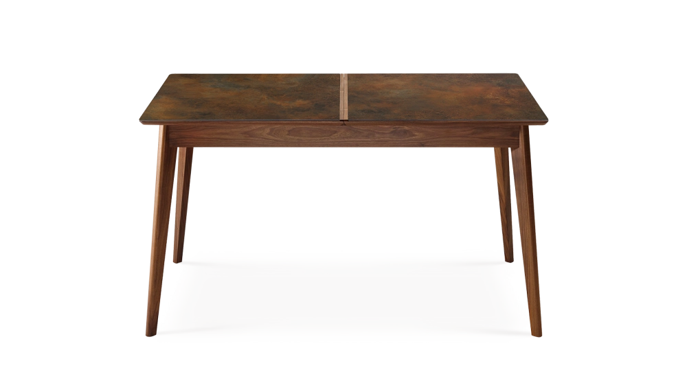 Mesa extensible SUPER PARENT avec bois teinte naturelle et plateau céramique brun oxydé
