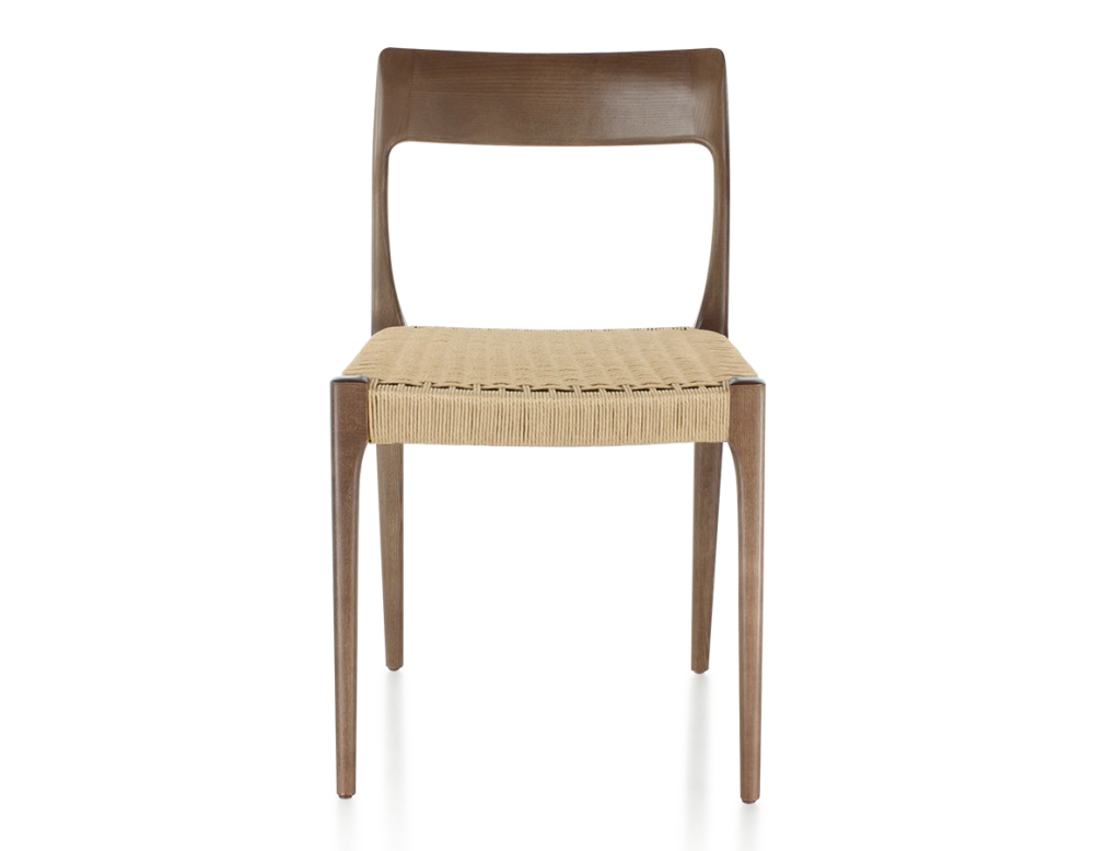 Chaise scandinave bois teinte marron foncé assise corde