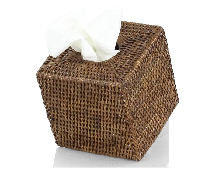 Brown rattan square tissue box