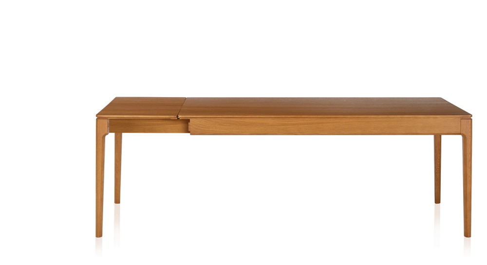 Extendable oak table for 8 to 12 people with cherry-stained wood top and extensions 160x100 cm