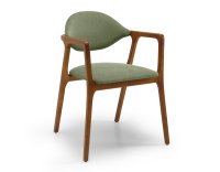 Silla de diseño con reposabrazos madera tinte cerezo y tejido verde