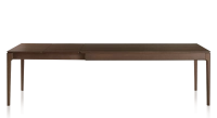Extendable oak table for 8 to 12 people with dark brown stained wood top and extensions 180x100 cm