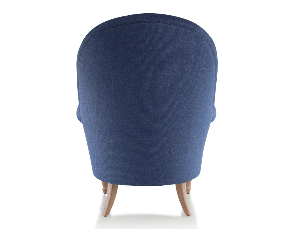 Toad armchair with armrests walnut-stained wooden legs and navy blue high-back fabric