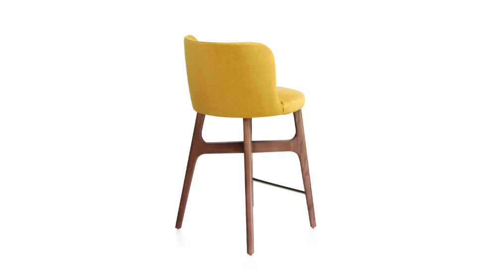 Tabouret de bar h60 cm bois teinte noyer assise tissu jaune