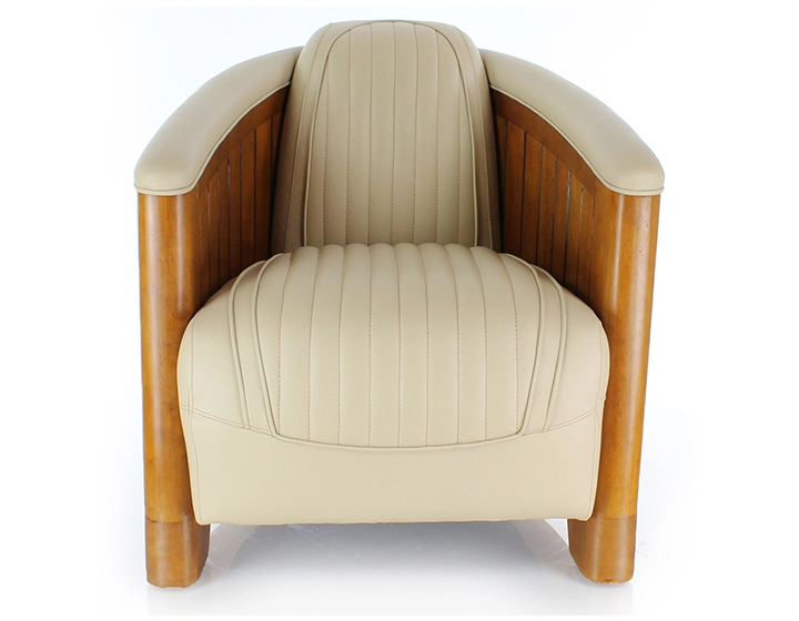 Sillón club de madera y piel beige