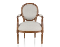 Antique Louis XVI style armchair wood stained antique and natural beige fabric