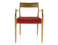 Chaise scandinave avec accoudoirs bois teinte merisier assise tissu bordeaux