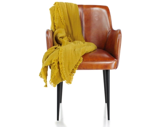 Chaise vintage avec accoudoirs cuir marron clair