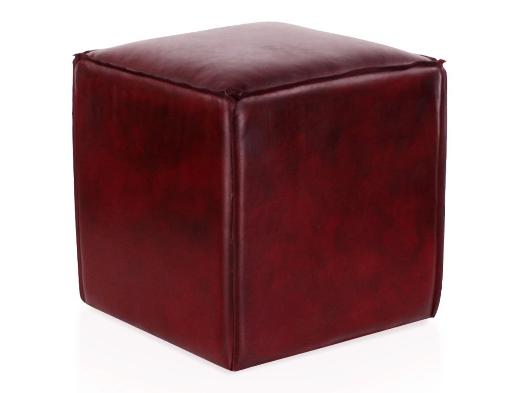 Pouf cuir rouge carmin