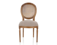 Chaise ancienne style Louis XVI bois teinte ancienne dossier canné assise tissu taupe