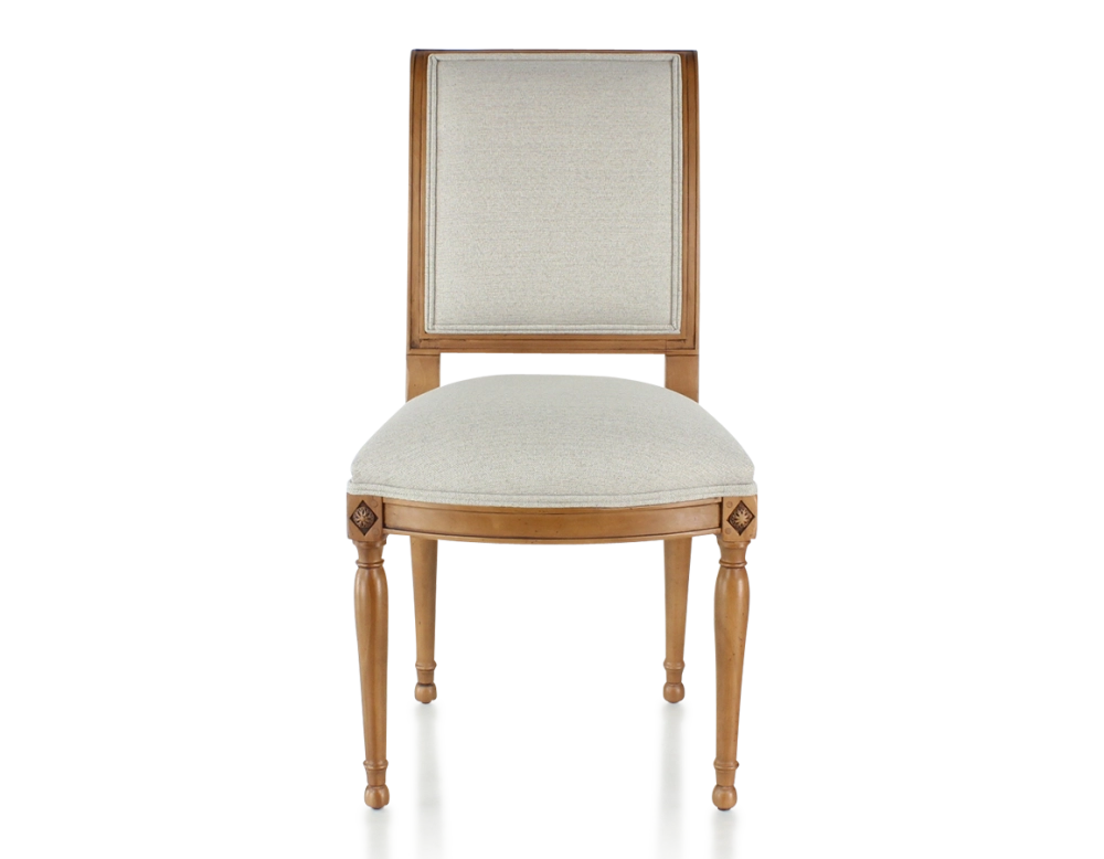 Antique Directoire style chair wood stained antique and natural beige fabric