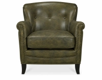 Fauteuil club cuir vert olive accoudoirs cloutés