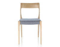Scandinavian chair natural stained wood, blue chevron fabric seat