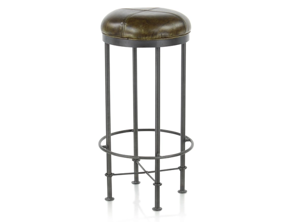 Taburete de bar vintage de piel verde oliva