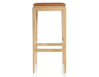 Taburete de bar de diseño H80 cm madera tinte natural asiento piel caramelo