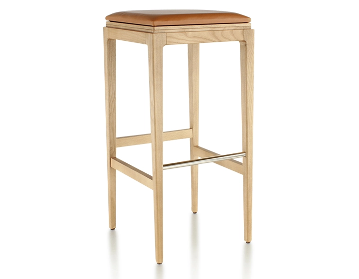 Taburete de bar de diseño H80 cm madera tinte natural asiento piel caramelo