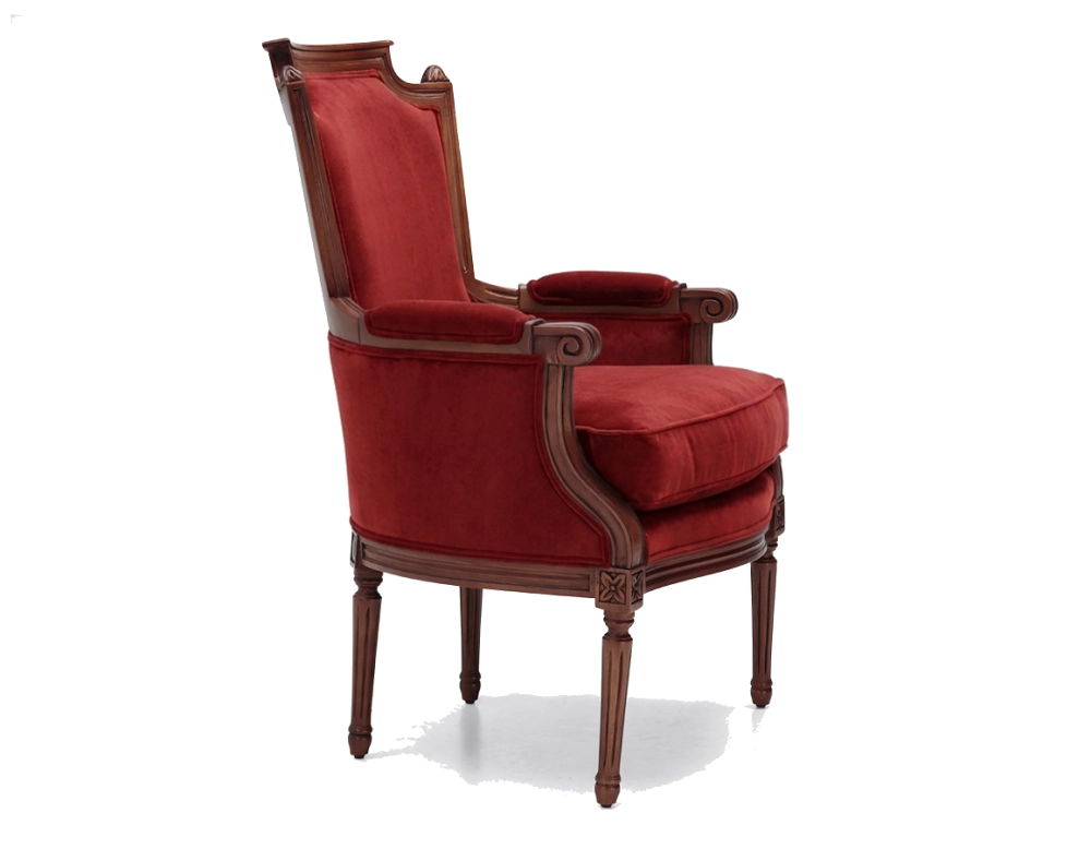 Sillón bergère estilo Luis XVI bois teinte ancienne et tissu bordeaux