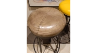 Taburete de bar vintage de piel jaune, marron soutenu et vert olive