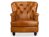 Fauteuil Chesterfield cuir cognac moyen dossier