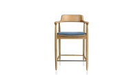 Taburete de bar h60 cm madera tinte natural asiento tejido azul vaquero