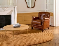 Table basse ronde en chêne plateau bois F1 teinte naturelle 90x90x40 cm