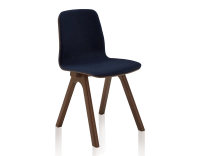 Silla de diseño de roble tapizada madera tintada marrón oscuro asiento tejido azul marino