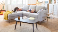 Left hand chaise longue light taupe bouclé fabric