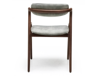 Scandinavian chair walnut wood with a grey-blue velvet fabric seat.