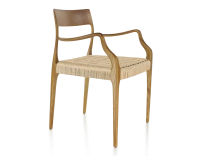 Chaise scandinave avec accoudoirs bois teinte merisier assise corde