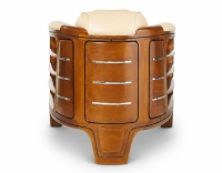 Fauteuil club bois et cuir beige