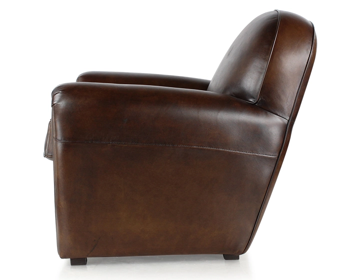 Sillón club de piel marrón intenso reposabrazos ribete