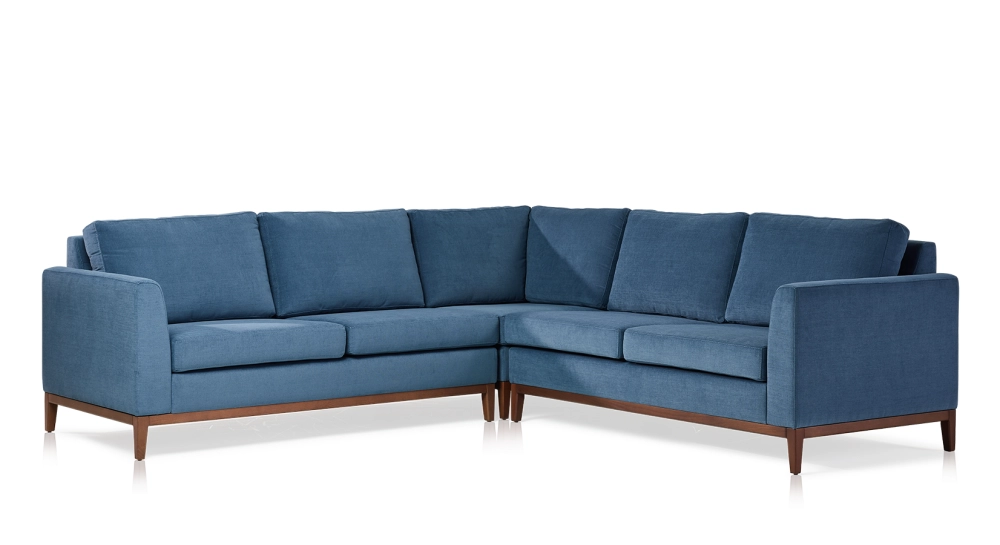 Canapé d'angle 7 places tissu bleu jean (3G - A - 3D)