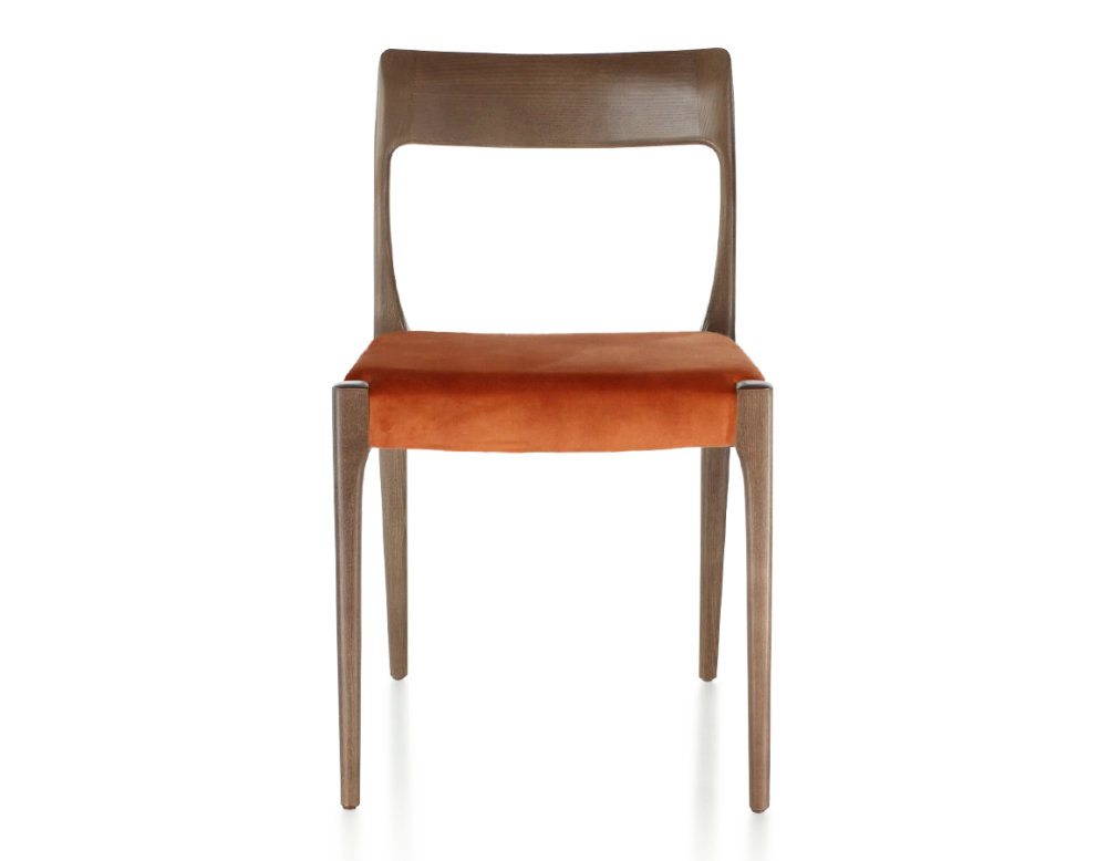 Scandinavian chair wood stained dark brown seat terracotta velvet fabric