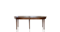 Louis XVI round extending table for 6 to 18 people wood in antique stain and beige fabric 110x120cm