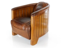 Club armchair in wood and leather vintage brown