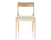Scandinavian chair natural stained wood, beige chevron fabric seat